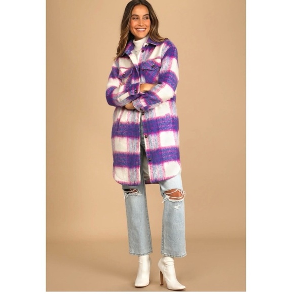 NWOT Oversized Brushed Plaid Coat - Picture 1 of 6